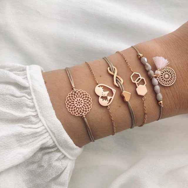 2021 Bohemian Bracelets & Bangles Set Vintage Bead Boho Charm Bracelet For Women Jewelry Accessories Pulseras Mujer Bijoux Femme