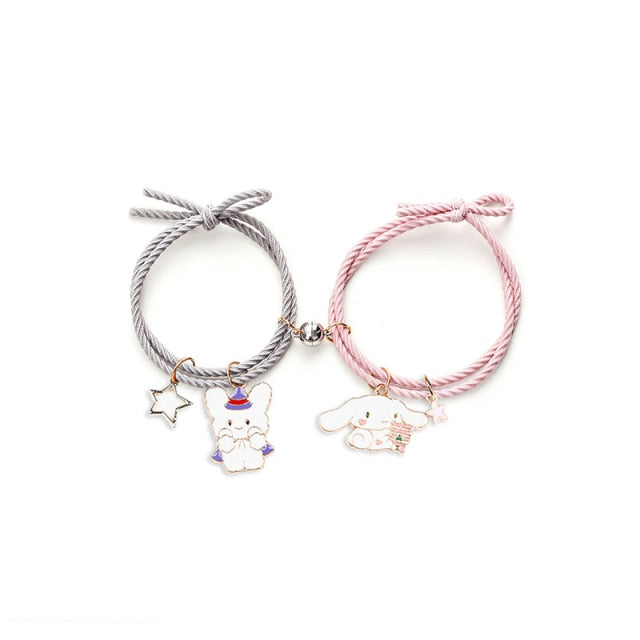 2pcs/ pair of Cute Cartoon Couple Bracelet Magnet Ball Hand Men and Women Gift Friendship Charms Elastic Rope Jewelry