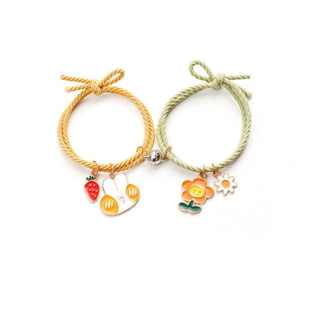 2pcs/ pair of Cute Cartoon Couple Bracelet Magnet Ball Hand Men and Women Gift Friendship Charms Elastic Rope Jewelry