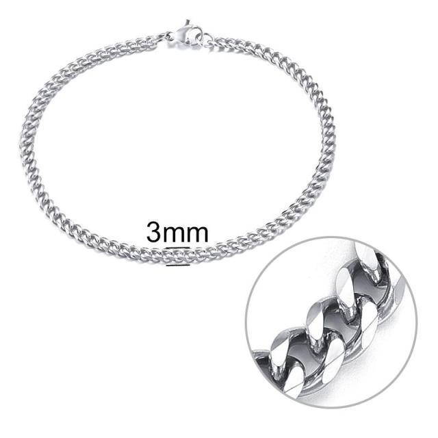 Jiayiqi 3-11 mm Men Chain Bracelet Stainless Steel Curb Cuban Link Chain Bangle for Male Women Hiphop Trendy Wrist Jewelry Gift