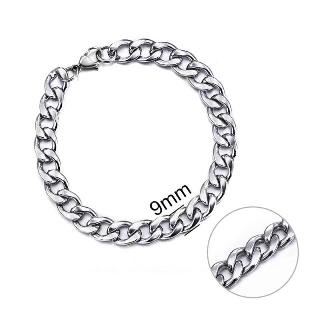 Jiayiqi 3-11 mm Men Chain Bracelet Stainless Steel Curb Cuban Link Chain Bangle for Male Women Hiphop Trendy Wrist Jewelry Gift