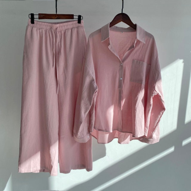 Msfancy Summer Two Piece Set Women 2021 Cotton Shorts Sets Vintage Boho Oversized Shirt High Waist Loose Shorts Mujer Sets