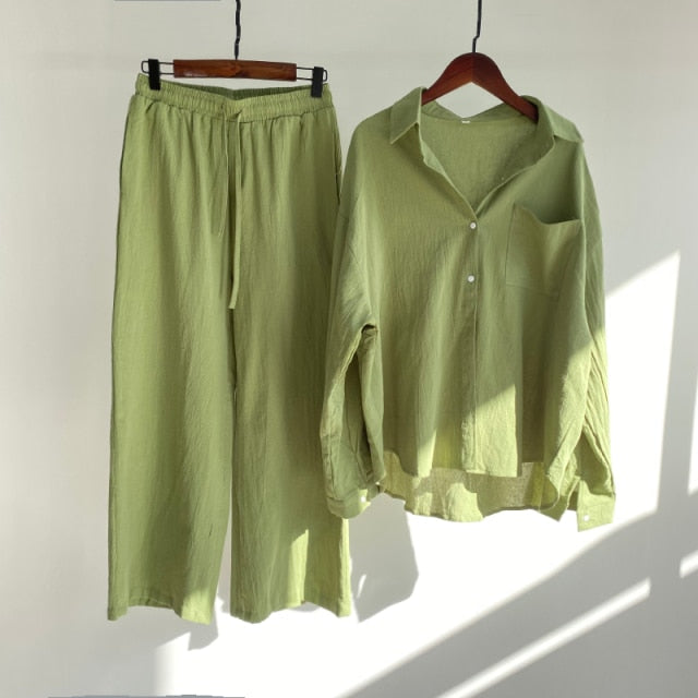Msfancy Summer Two Piece Set Women 2021 Cotton Shorts Sets Vintage Boho Oversized Shirt High Waist Loose Shorts Mujer Sets