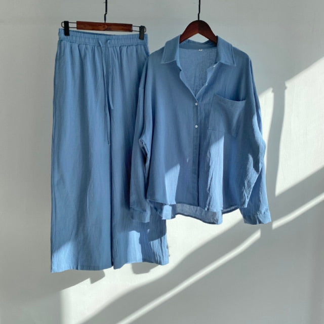 Msfancy Summer Two Piece Set Women 2021 Cotton Shorts Sets Vintage Boho Oversized Shirt High Waist Loose Shorts Mujer Sets