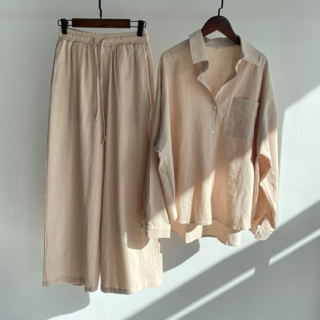Msfancy Summer Two Piece Set Women 2021 Cotton Shorts Sets Vintage Boho Oversized Shirt High Waist Loose Shorts Mujer Sets