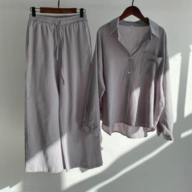 Msfancy Summer Two Piece Set Women 2021 Cotton Shorts Sets Vintage Boho Oversized Shirt High Waist Loose Shorts Mujer Sets