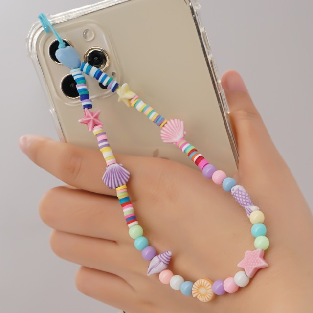 Shinus Phone Chain Lanyard Beads Mobile Phone Heishi Disc Crystal Beaded Cell Phone Chains 2021 LOVE Letter String Wristband