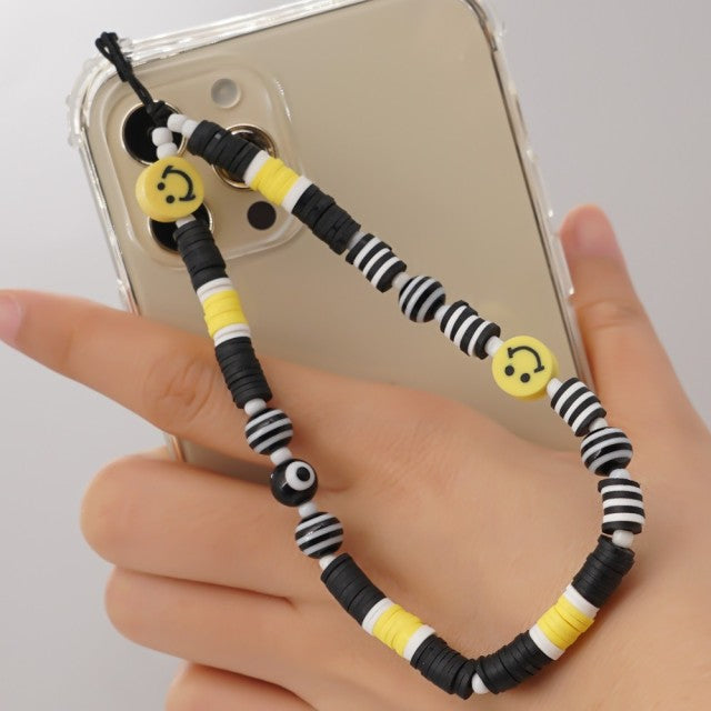 Shinus Phone Chain Lanyard Beads Mobile Phone Heishi Disc Crystal Beaded Cell Phone Chains 2021 LOVE Letter String Wristband