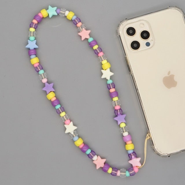 Shinus Phone Chain Lanyard Beads Mobile Phone Heishi Disc Crystal Beaded Cell Phone Chains 2021 LOVE Letter String Wristband