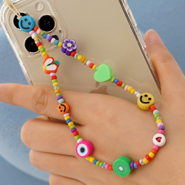 Shinus Phone Chain Lanyard Beads Mobile Phone Heishi Disc Crystal Beaded Cell Phone Chains 2021 LOVE Letter String Wristband