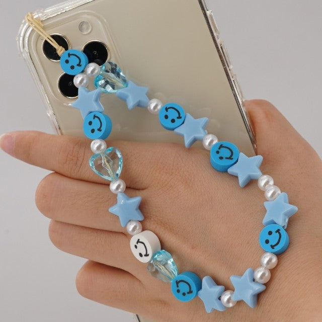 Shinus Phone Chain Lanyard Beads Mobile Phone Heishi Disc Crystal Beaded Cell Phone Chains 2021 LOVE Letter String Wristband