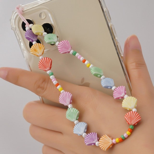 Shinus Phone Chain Lanyard Beads Mobile Phone Heishi Disc Crystal Beaded Cell Phone Chains 2021 LOVE Letter String Wristband