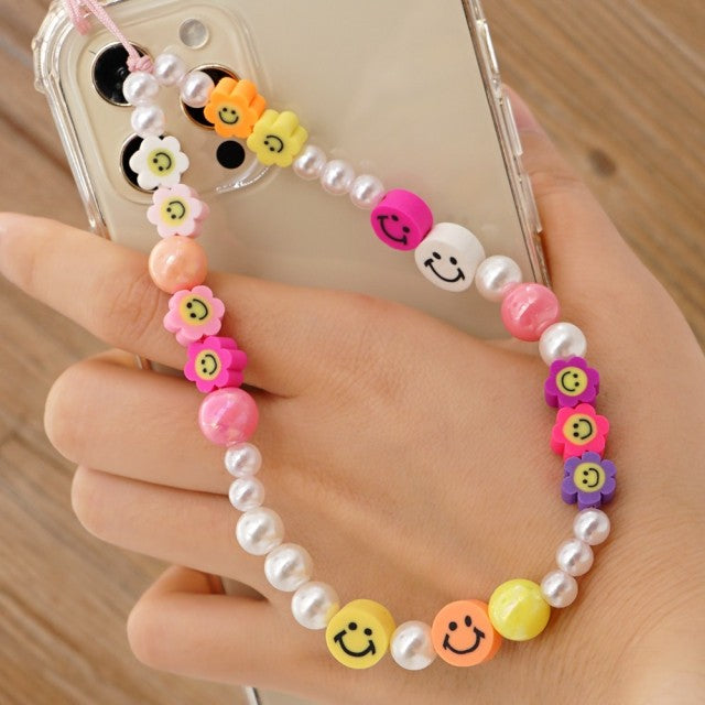 Shinus Phone Chain Lanyard Beads Mobile Phone Heishi Disc Crystal Beaded Cell Phone Chains 2021 LOVE Letter String Wristband