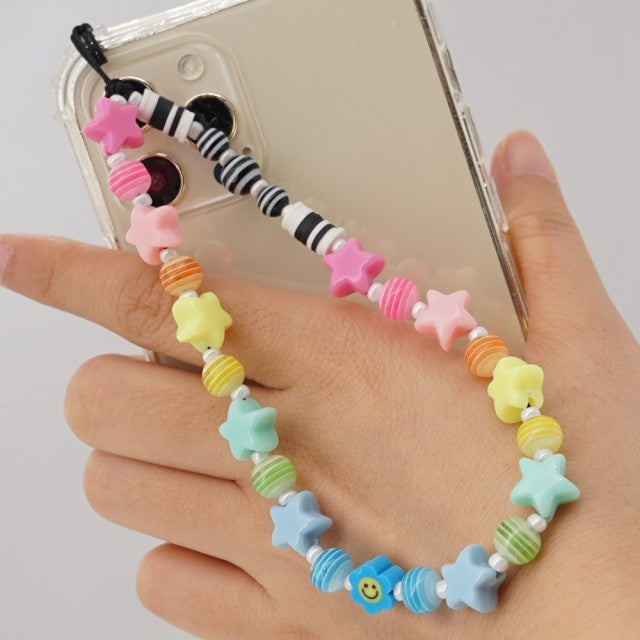 Shinus Phone Chain Lanyard Beads Mobile Phone Heishi Disc Crystal Beaded Cell Phone Chains 2021 LOVE Letter String Wristband