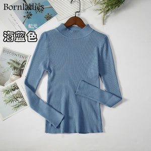 Bornladies Autumn Winter Basic Turtleneck Knitting Bottoming Warm Sweaters 2021 Women's Pullovers Solid Minimalist Cheap Tops