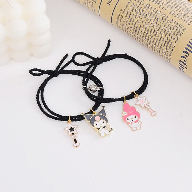 QiLuxy 2pcs\Set Cute Cartoon Couple Bracelet Magnet Ball Hand Men and Women Gift Friendship Charms Elastic Rope Jewelry