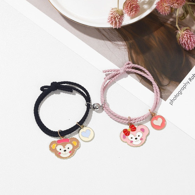 QiLuxy 2pcs\Set Cute Cartoon Couple Bracelet Magnet Ball Hand Men and Women Gift Friendship Charms Elastic Rope Jewelry
