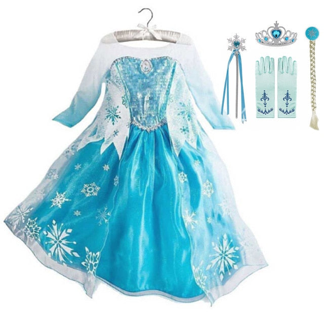 Disney Princess Party Dress up for Girls Halloween Frozen Elsa Jasmine Rapunzel Costume Kids Christmas Clothing Birthday Gift