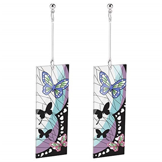 Fashion Acrylic Tanjiro Earrings Demon Slayer Earrings Anime Cosplay Props Hanafuda Drop Long Earrings for Women Jewelry