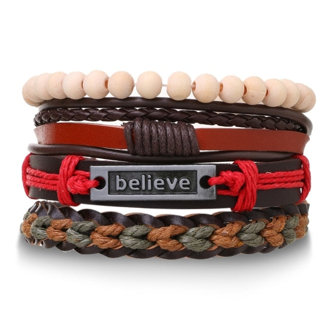 IFMIA Vintage Black Bead Bracelets For Men Fashion Hollow Triangle Leather Bracelet & Bangles Multilayer Wide Wrap Jewelry 2020