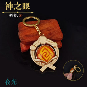 Game Genshin Impact Vision Lnazuma Ganyu Keqing Wendi Xiao Keychain Luminous 7 Element Weapons Eye Of Original God Toy KeyRing