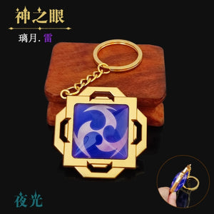 Game Genshin Impact Vision Lnazuma Ganyu Keqing Wendi Xiao Keychain Luminous 7 Element Weapons Eye Of Original God Toy KeyRing