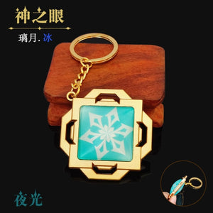 Game Genshin Impact Vision Lnazuma Ganyu Keqing Wendi Xiao Keychain Luminous 7 Element Weapons Eye Of Original God Toy KeyRing