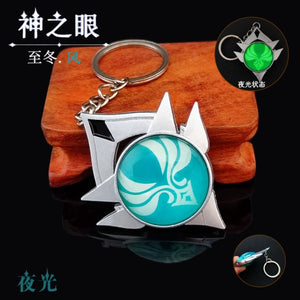 Game Genshin Impact Vision Lnazuma Ganyu Keqing Wendi Xiao Keychain Luminous 7 Element Weapons Eye Of Original God Toy KeyRing