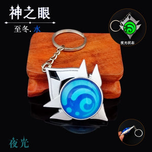 Game Genshin Impact Vision Lnazuma Ganyu Keqing Wendi Xiao Keychain Luminous 7 Element Weapons Eye Of Original God Toy KeyRing