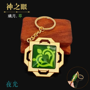 Game Genshin Impact Vision Lnazuma Ganyu Keqing Wendi Xiao Keychain Luminous 7 Element Weapons Eye Of Original God Toy KeyRing