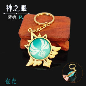 Game Genshin Impact Vision Lnazuma Ganyu Keqing Wendi Xiao Keychain Luminous 7 Element Weapons Eye Of Original God Toy KeyRing