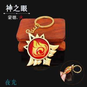 Game Genshin Impact Vision Lnazuma Ganyu Keqing Wendi Xiao Keychain Luminous 7 Element Weapons Eye Of Original God Toy KeyRing