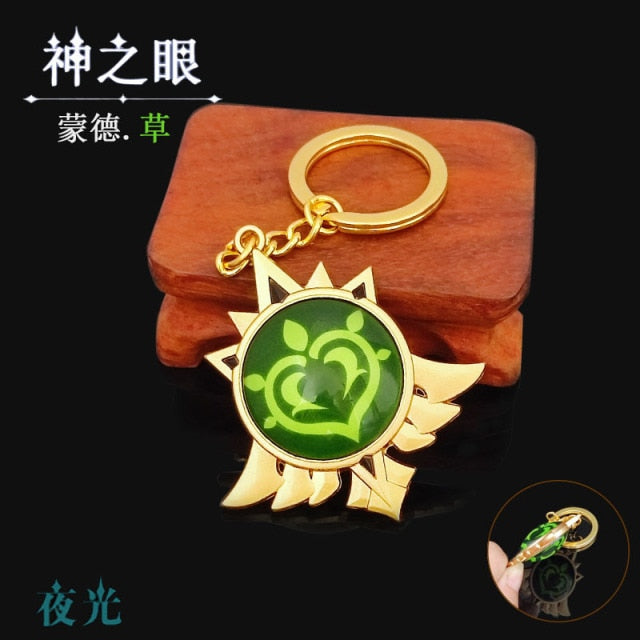 Game Genshin Impact Vision Lnazuma Ganyu Keqing Wendi Xiao Keychain Luminous 7 Element Weapons Eye Of Original God Toy KeyRing