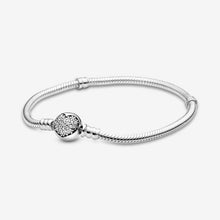 Charms 925 Sterling Solid Silver Bracelet Heart T-Bar Cuff Chain Sparkling Blue Disc Clasp Snake Chain Bracelet Women Jewelry