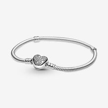 Charms 925 Sterling Solid Silver Bracelet Heart T-Bar Cuff Chain Sparkling Blue Disc Clasp Snake Chain Bracelet Women Jewelry