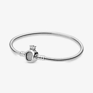 Charms 925 Sterling Solid Silver Bracelet Heart T-Bar Cuff Chain Sparkling Blue Disc Clasp Snake Chain Bracelet Women Jewelry