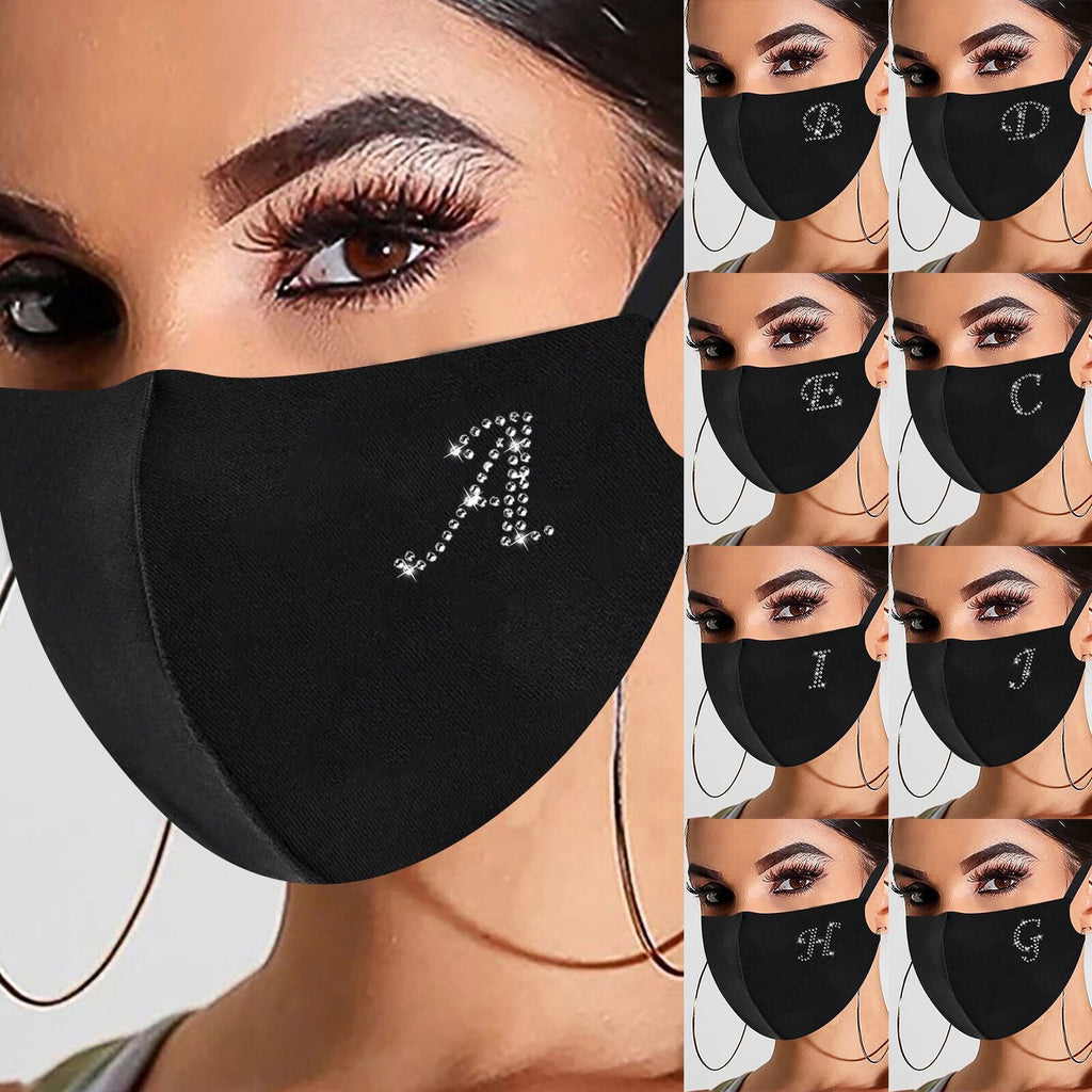 Rhinestone Letter Ice Silk Cotton Mask Adult Mask Washable Woman Outdoor Dust-proof Cloth Mask Earloop Bandage Masques