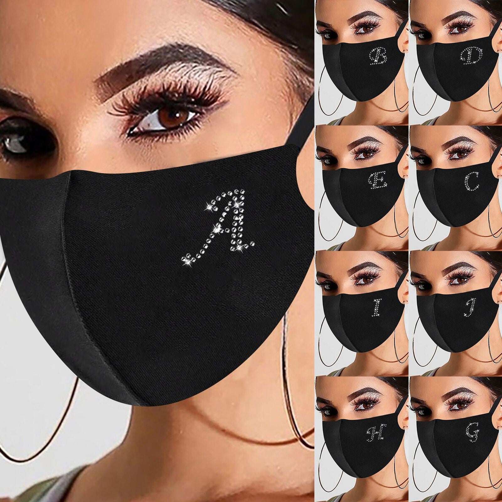 Rhinestone Letter Ice Silk Cotton Mask Adult Mask Washable Woman Outdoor Dust-proof Cloth Mask Earloop Bandage Masques