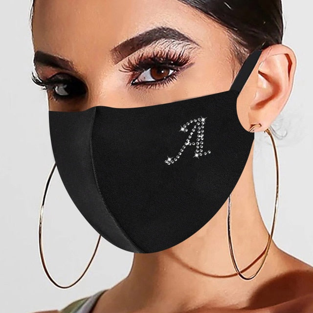 Rhinestone Letter Ice Silk Cotton Mask Adult Mask Washable Woman Outdoor Dust-proof Cloth Mask Earloop Bandage Masques