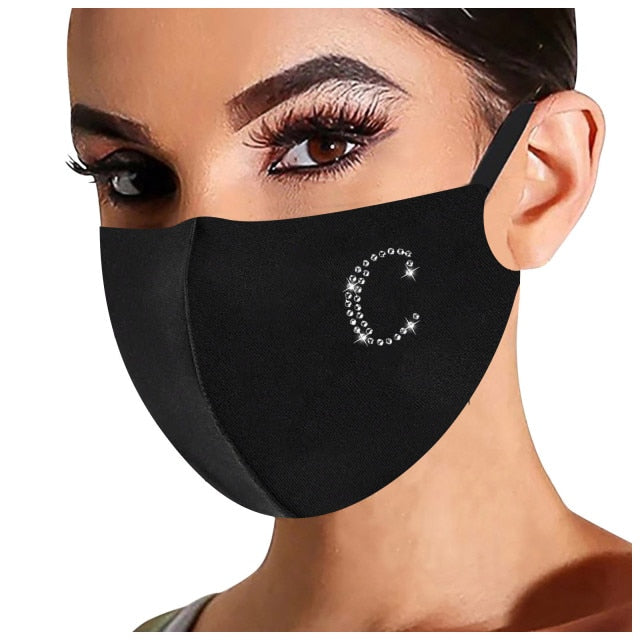 Rhinestone Letter Ice Silk Cotton Mask Adult Mask Washable Woman Outdoor Dust-proof Cloth Mask Earloop Bandage Masques