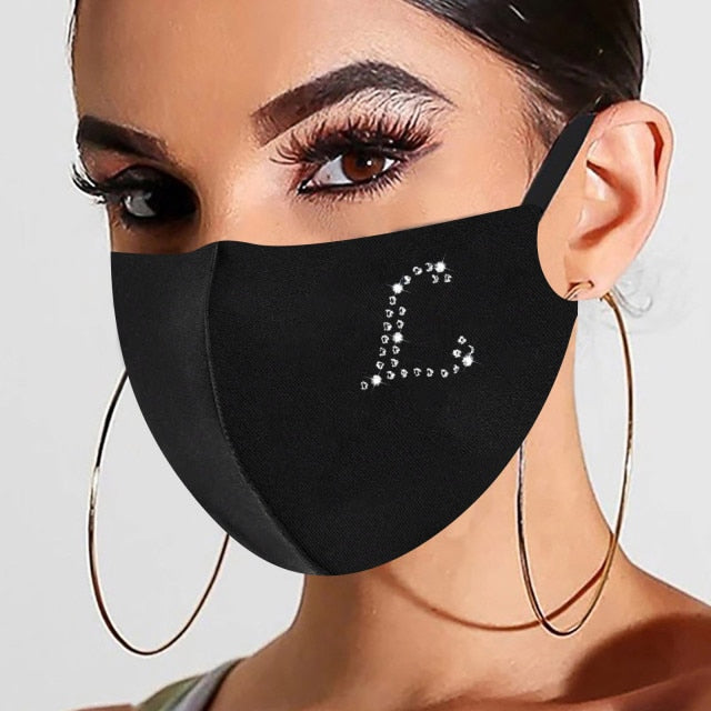 Rhinestone Letter Ice Silk Cotton Mask Adult Mask Washable Woman Outdoor Dust-proof Cloth Mask Earloop Bandage Masques
