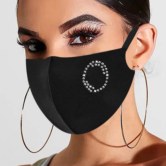 Rhinestone Letter Ice Silk Cotton Mask Adult Mask Washable Woman Outdoor Dust-proof Cloth Mask Earloop Bandage Masques