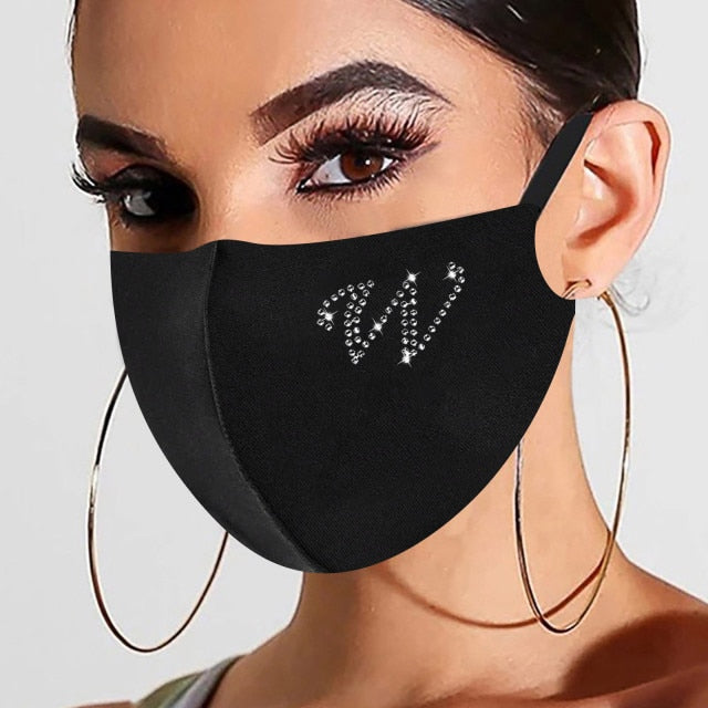 Rhinestone Letter Ice Silk Cotton Mask Adult Mask Washable Woman Outdoor Dust-proof Cloth Mask Earloop Bandage Masques