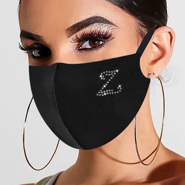 Rhinestone Letter Ice Silk Cotton Mask Adult Mask Washable Woman Outdoor Dust-proof Cloth Mask Earloop Bandage Masques