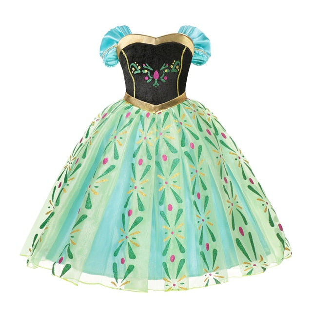 Frozen 1&2 Anna Elsa Princess Dress For Girl Birthday Party Tulle Prom Gown Kids Christmas Cosplay Snow Queen Coronation Costume