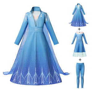 Frozen 1&2 Anna Elsa Princess Dress For Girl Birthday Party Tulle Prom Gown Kids Christmas Cosplay Snow Queen Coronation Costume