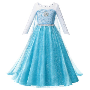 Disney Princess Elsa Winter Dress Girls Long Sleeve Frozen 2 Halloween Costume Children Cinderella Rapunzel Tiana Mulan Cosplay