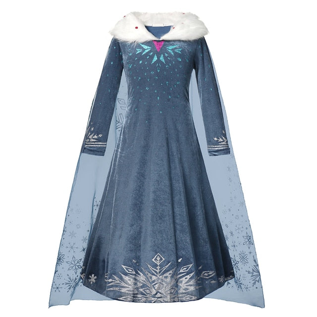 Disney Princess Elsa Winter Dress Girls Long Sleeve Frozen 2 Halloween Costume Children Cinderella Rapunzel Tiana Mulan Cosplay