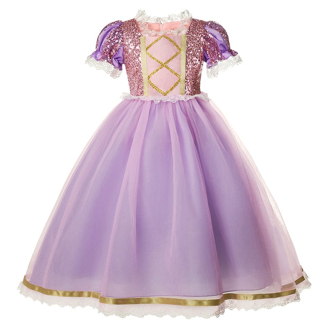 Disney Princess Elsa Winter Dress Girls Long Sleeve Frozen 2 Halloween Costume Children Cinderella Rapunzel Tiana Mulan Cosplay