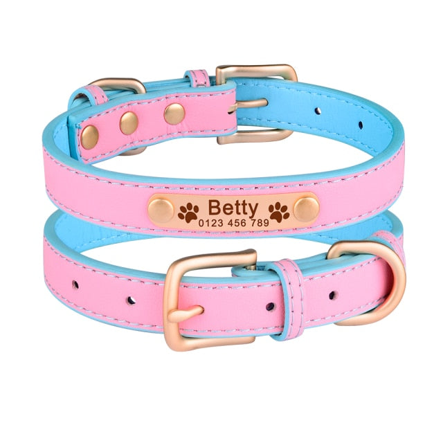 AiruiDog Adjustable Personalized Dog Collar Leather Puppy ID Name Custom Engraved XS-L